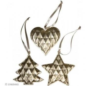 Rayher - 56516617 - Metal Colgador Estrella, Árbol & Corazón, 6 - 7 cm, con purpurina, Box 3pieza, champán oro