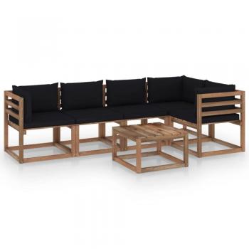 Muebles de jardín de palets 6 pzs con cojines madera impregnada