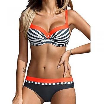Voqeen Mujer Bikini de Gradiente de Color Establece Retro Empuja hacia Arriba Dos Piezas Acolchadas Lunares/Rayas/Cristal Impresa Ropa de Playa Traje de baño