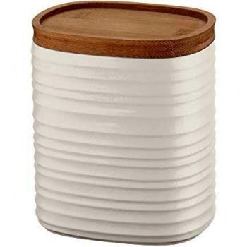 Tarro de Almacenamiento Guzzini Tierra M, Blanco Leche, Reciclado y con Tapa de Bambú