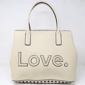 Bolso Bandolera Grande Desigual Beige con Mensaje LOVE y Cadena - Elegante y Versátil
