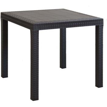 Mesa cuadrada de jardín 80x80 cm de mimbre estampado con patas regulables y agujero central para sombrilla - color negro