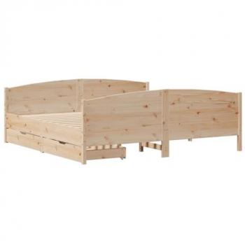 Cama sin colchón 180x200 cm en madera maciza de pino, estructura con cabecero, marco de cama, muebles de dormitorio, color marrón