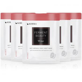 FermentBeauty Set of 5 Anti-Wrinkle Face Sheet Masks with Fermented Wine and Hyaluronic Acid