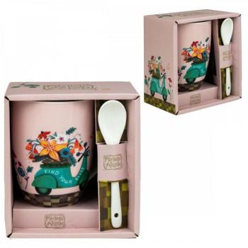 Taza con cuchara Moto con Flores Allen Deco 11x11x13 Cms