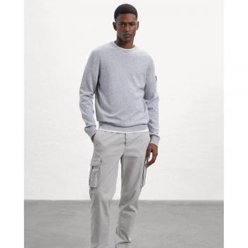 Jersey de hombre Ecoalf Berga gris claro, cuello redondo, manga larga, casual y sostenible en lana reciclada