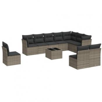 11 Piece Garden Sofa Set with Cushions Grey Poly Rattan