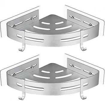 GRICOL Estante de Ducha Sin Taladrar en Aluminio Aeronáutico con 2 Ganchos Estanteria Rinconera Cestas Antióxido Auto Adhesivas para Baño 2 Piezas