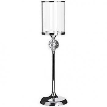 Portavelas de Cristal y Metal Plateado 58 cm con Decoración de Cristales Cotui