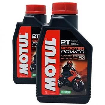 Aceite Mezcla Motul Scooter Power 2T 100% Sintético Ester, Pack 2 Litros