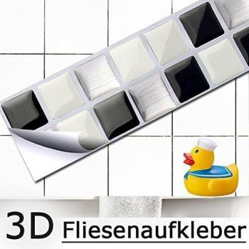 Grandora 7er Set 25,3 x 3,7 cm Negro Blanco Plata Mosaico 3D Pegatina para Azulejos y baldosas autoadhesiva Cocina Pared baño decoración Folio W5191
