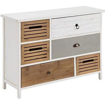 Aparador Blanco con 6 cajones Rectangular de Madera de Abeto de 102x34x76 cm - LOLAhome