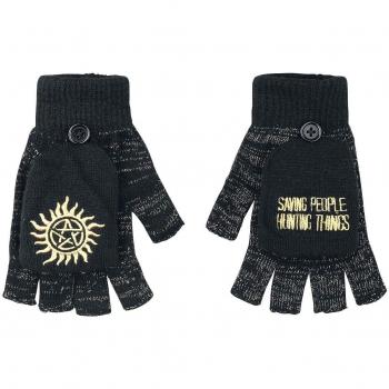 Supernatural Saving People Hunting Things Guantes sin Dedos Negro/Oro