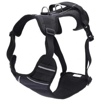 Arnés de Pecho Reflectivo para Perros, Modelo Heikul, Talla XL, Ajustable, Detalles Reflectivos, Argolla para Correa y Manija, Fácil de Colocar, Ligero, Color Negro