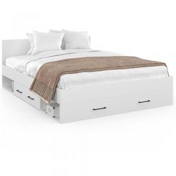 Cama doble Minea 140x190cm con cajones, nichos de almacenamiento y somier blanco