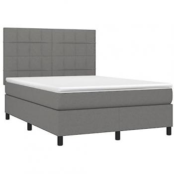 Cama Box Spring con Colchón y Luces LED, Tela Gris Oscuro, 140x190 cm, vidaXL