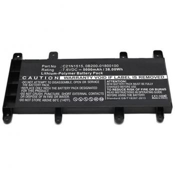 Batería Compatible para Laptop Asus C21N1515, 7.6V, 5000mAh, Negra