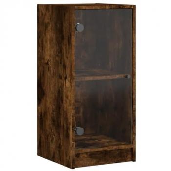 Armario auxiliar con puertas de vidrio en roble ahumado, dimensiones 35x37x75,5 cm, color marrón