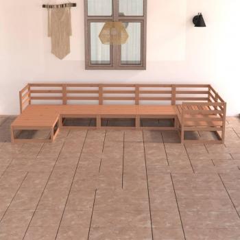 Juego de sofás de jardín 7 piezas en madera maciza de pino color miel marrón