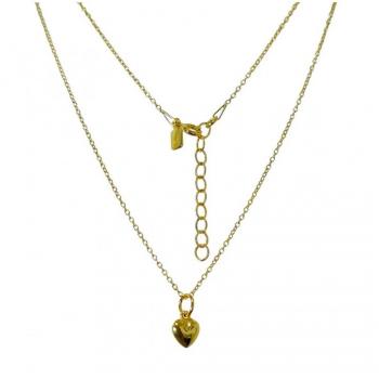 Gargantilla de Plata Ley 925m Chapada en Oro con Corazón de 12mm y Cadena Forzada de 40cm