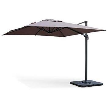 Parasol cuadrado de cantiléver 3x3m - Falgos - Beige-marrón, inclinable y rotativo 360°