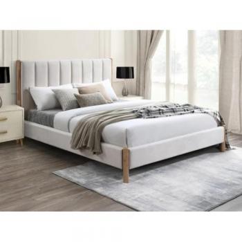 Cama 140 x 190 cm con cabecero de costuras verticales en terciopelo marfil + colchón SIZAMA