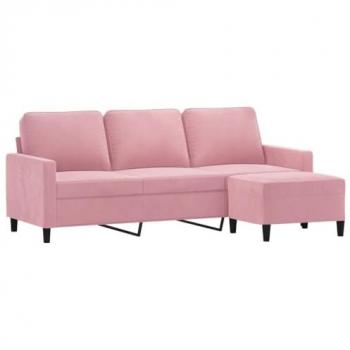 Sofá de 3 plazas con taburete de terciopelo rosa 180 cm