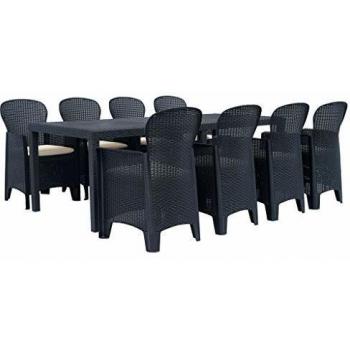9-Piece Outdoor Dining Set Plastic Anthracite Rattan Look