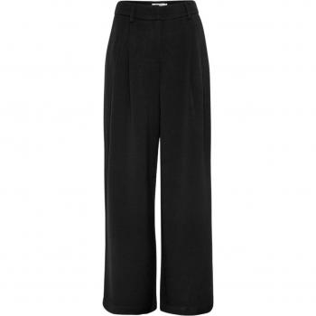 Moss Copenhagen Henrika Women's Chino Trousers - Baggy Fit, Pleated Style, Size XL, Black