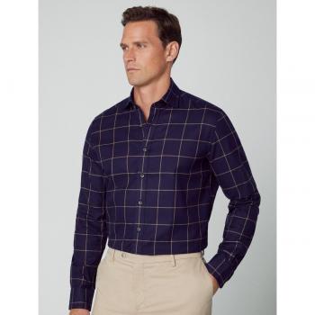 Camisa de hombre slim con estampado de cuadros ventana en azul marino