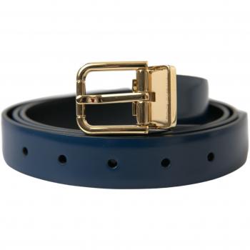 Dolce & Gabbana Blue Calf Leather Gold Metal Buckle Belt - 115 cm / 46 Inches