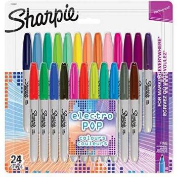 Sharpie Fine Permanent Markers, Electro Pop Limited Edition, Fine Point, Assorted Colors, 24 Count