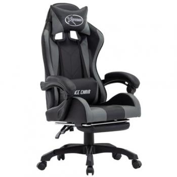 Sillón giratorio de oficina y videojuegos con reposapiés en polipiel gris