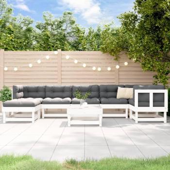 8-Piece White Solid Wood Garden Lounge Set with Cushions