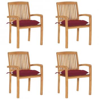 Stackable Garden Chairs Set of 4 with Cushions Solid Teak Wood