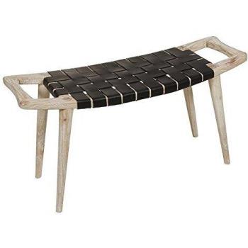 BigBuy Home Banqueta Madera de Mindi Piel