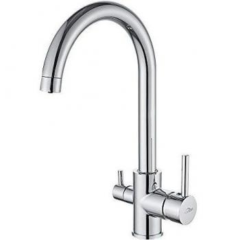 Auralum Grifos de Fregadero Cromado 360° Giratorio con Aireador, Grifo de Cocina 3 Vías Osmosis con Dos Salidas, Mezclador de Fregadero en Latón Altura Total 38cm para Cocina