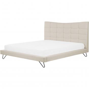 Cama Super King Size Beige de Tela con Cabecero Trapuntado y Estructura Metálica 180 x 200 cm Lannion