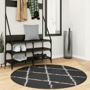 Alfombra de pelo largo moderna Shaggy PAMPLONA Negro y Crema Ø 120 cm