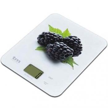 Tm Electron TMPBS023 Báscula Digital de Cocina Ultra Delgada con diseño de moras, Pantalla LCD de 18 mm, Cristal, Blanco