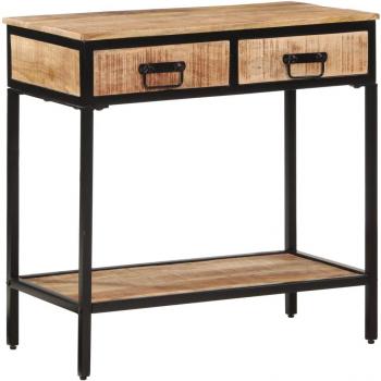 Mesa Consola de Madera Maciza de Mango Rugosa 70x35x70 cm, Marrón, Multifuncional para Salón y Entrada