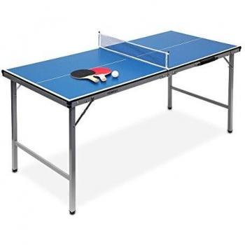 Relaxdays Mesa Ping Pong Exterior Plegable con Red, Pelotas y Raquetas, Madera-Metal, Azul, 71 x 67 x 150 cm