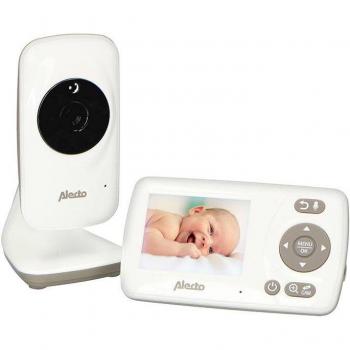 Alecto DVM-71 Vigilabebés con cámara y pantalla a color de 2.4, blanco/taupe, expandible hasta 4 cámaras, sensor de temperatura