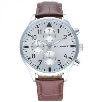 Reloj Radiant RA612707 de Hombre - Colección Caiman, Analógico, Correa Marrón de Piel Sintética, Esfera Plateada, Tamaño 43mm, Resistencia al Agua 5ATM