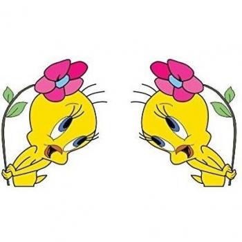2Stk Tweety Flores pájaro pegatinas 12 cm Logo dibujos animados Auto Bike Car Laptop Casco festiva