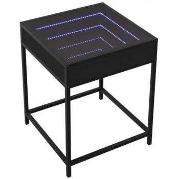 Mesita de noche con Infinity LED negra 40x40x51 cm
