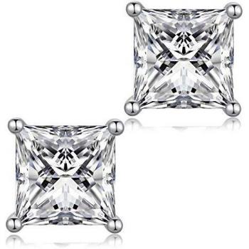 jiamiaoi Pendientes Pendientes de plata Pendientes de CZ diamantes chapados en oro blanco de 18 quilates Pendientes de cristal para mujeres, pendientes para hombres pendientes hipoalergénicos 6 mm