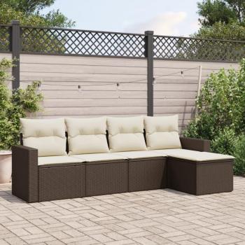 Conjunto de comedor de jardín 5 piezas con cojines de ratán sintético en color negro y crema, marrón y crema, incluye muebles para terraza y exteriores