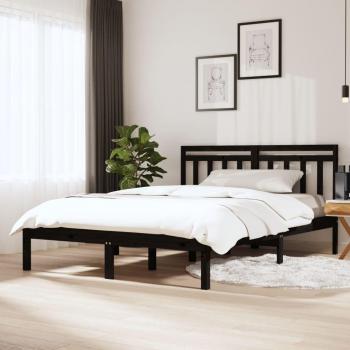 Estructura de cama doble pequeña de madera maciza negra 120x190 cm