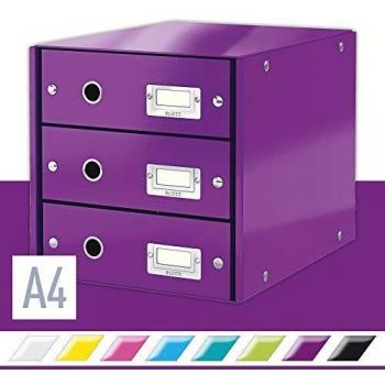 Leitz Click & Store BUC, Cartón Robusto plastificado con PP, Púrpura, 3 cajones